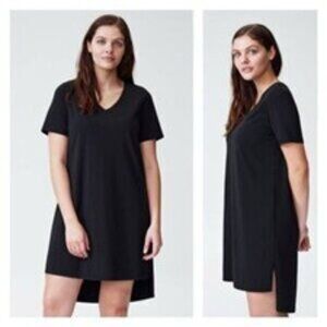 Universal Standard T-Shirt Dress Tesino V-Neck Short Sleeves Washed Black 14/16